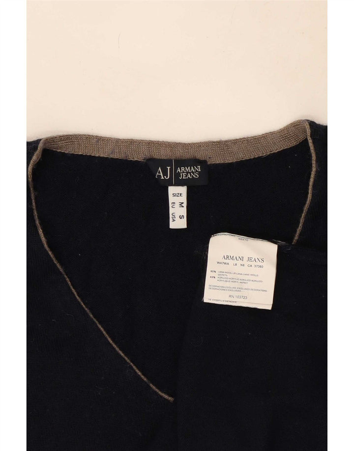 Armani Jeans Męski sweter z dekoltem w kształcie litery V, średni granatowy, wełniany blok kolorów