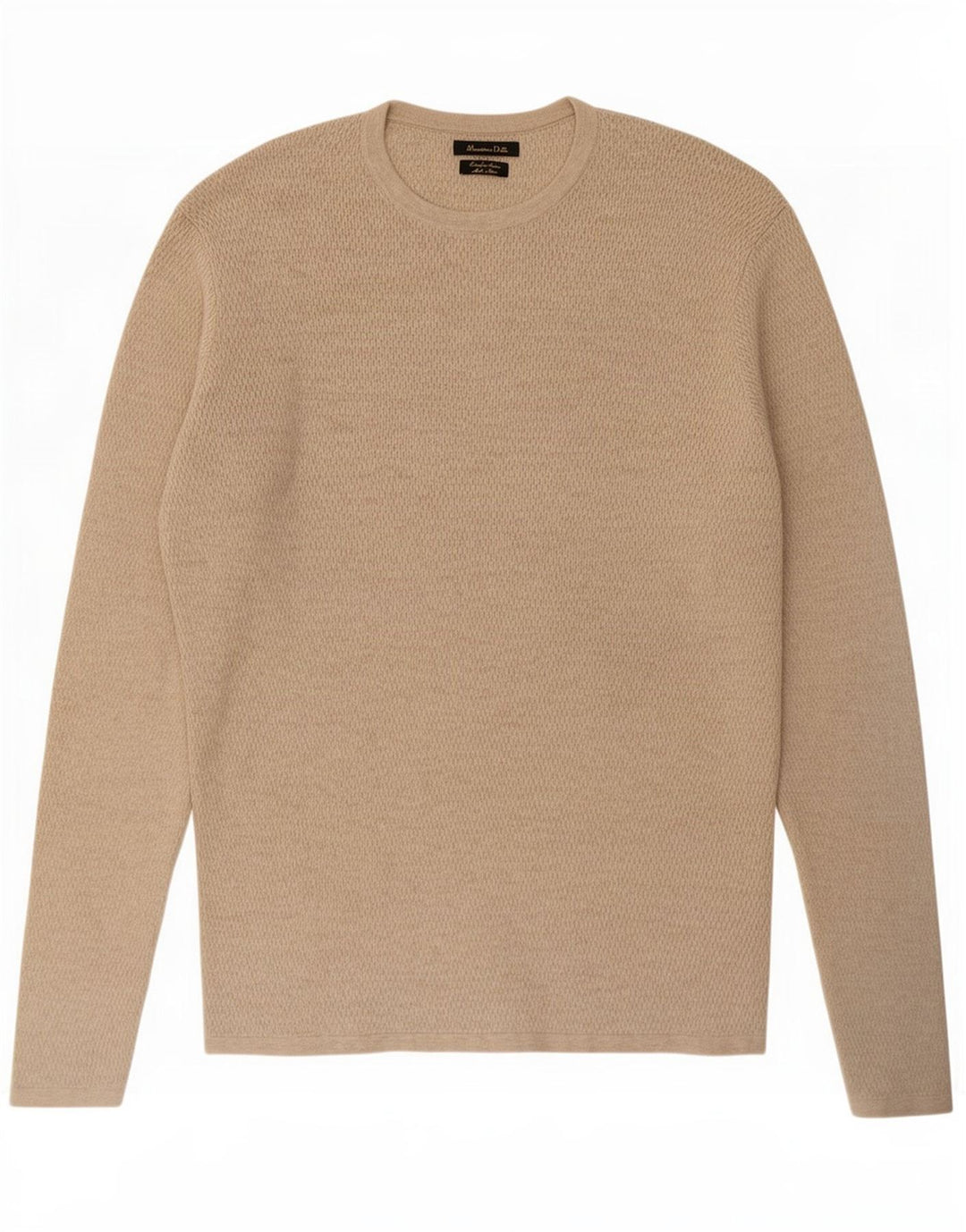 Męski sweter Massimo Dutti z okrągłym dekoltem, średnio beżowy, bawełniany