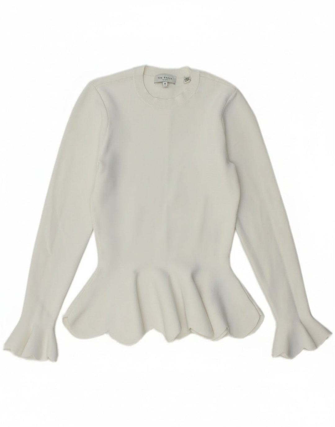 Damski sweter Ted Baker z okrągłym dekoltem, rozmiar 0 2XS, biała wiskoza