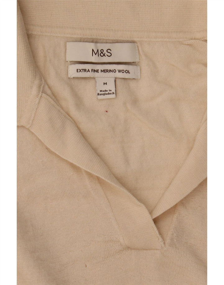 Marks & Spencer Damski sweter polo UK 12 Średni beż wełniany
