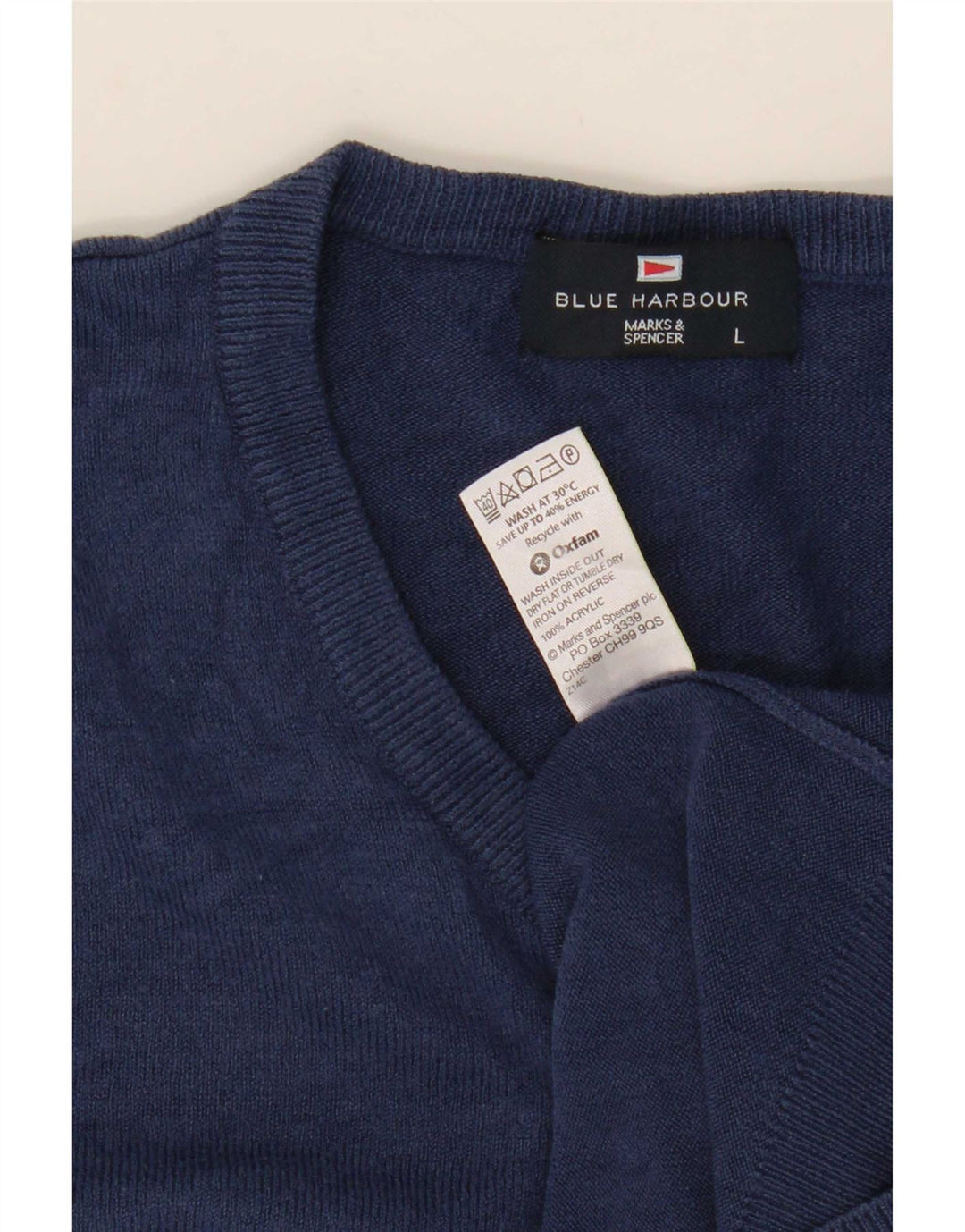 Męski sweter Marks & Spencer Blue Harbor z dekoltem w kształcie litery V, duży, granatowy
