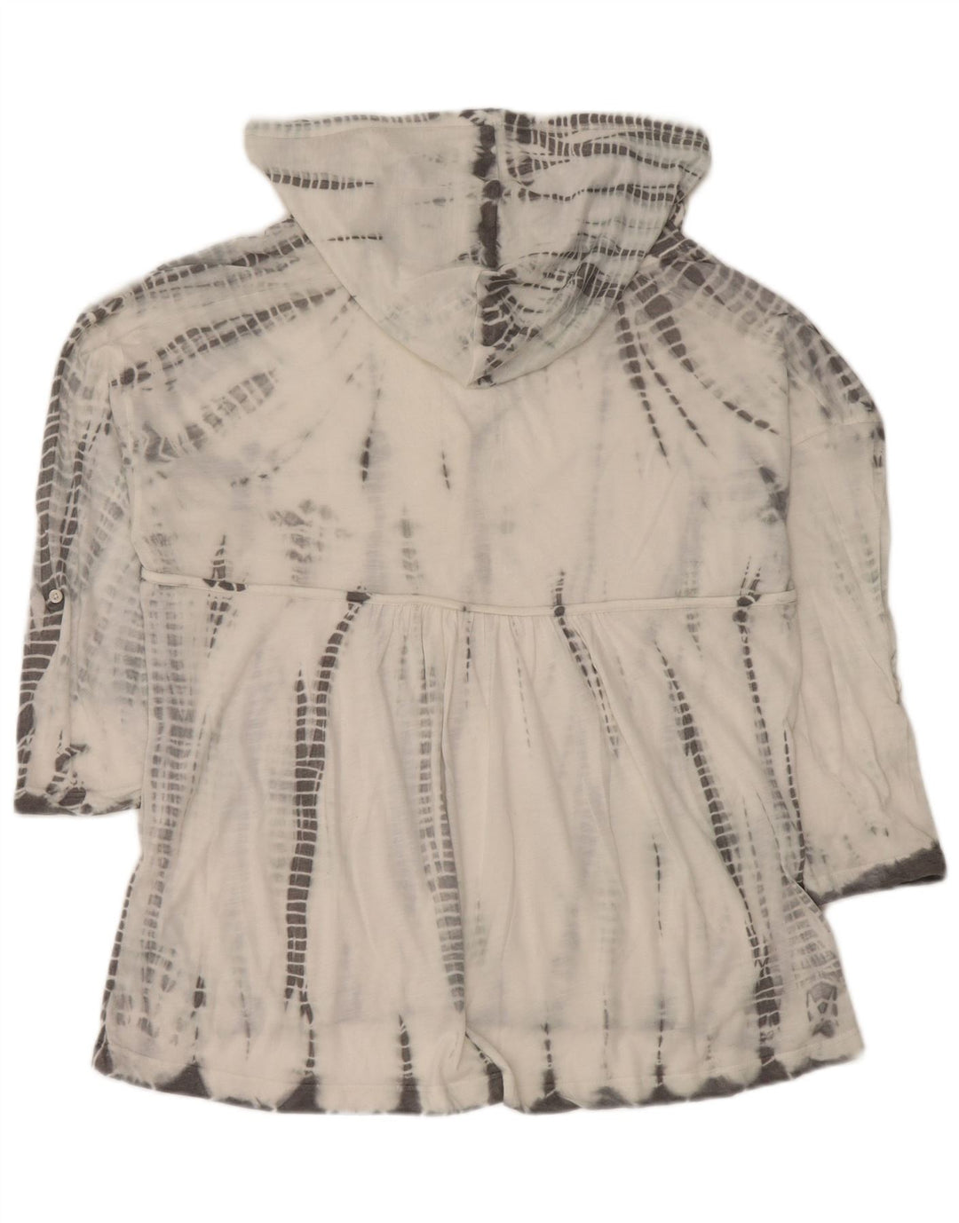 Damski top z kapturem w stylu vintage, rękaw 3/4, UK 14, średni biały poliester Tie Dye