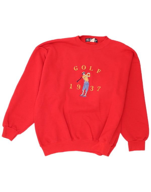 Męska bluza z grafiką w stylu vintage, sweter XL, czerwona bawełna
