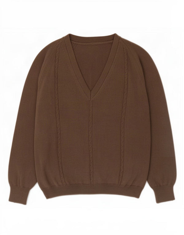 Sweter damski w stylu vintage z dekoltem w kształcie litery V, UK 16, duży brązowy