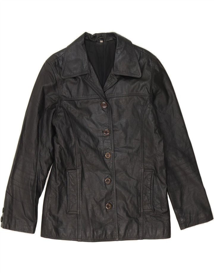 VINTAGE Womens 5 Button Leather Blazer Jacket EU 38 Medium Black Leather Vintage Vintage and Second-Hand Vintage from Messina Hembry 