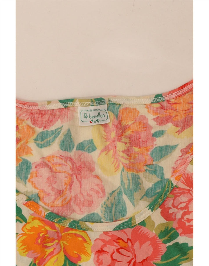 BENETTON Womens Crop Top 3/4 Sleeve UK 12 Medium Multicoloured Floral Vintage Benetton and Second-Hand Benetton from Messina Hembry 