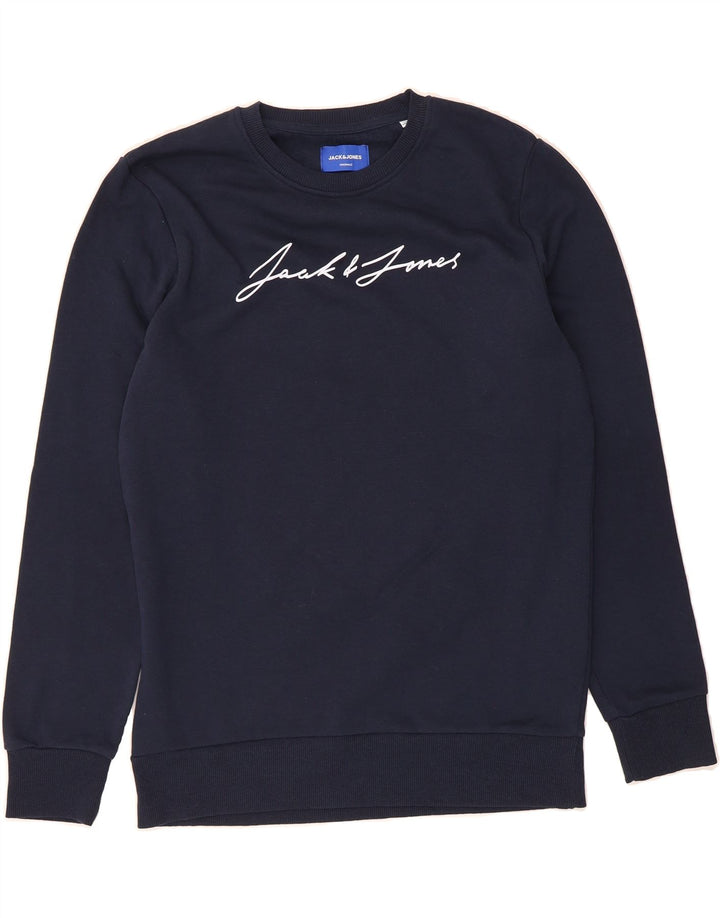 JACK & JONES Mens Graphic Sweatshirt Jumper Large Navy Blue Cotton Vintage Jack & Jones and Second-Hand Jack & Jones from Messina Hembry 