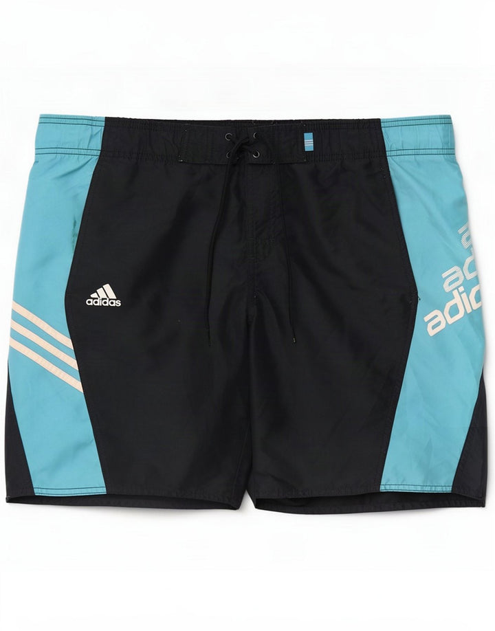 Męskie spodenki kąpielowe Adidas z grafiką, średnie, granatowe, z blokami kolorów, poliester