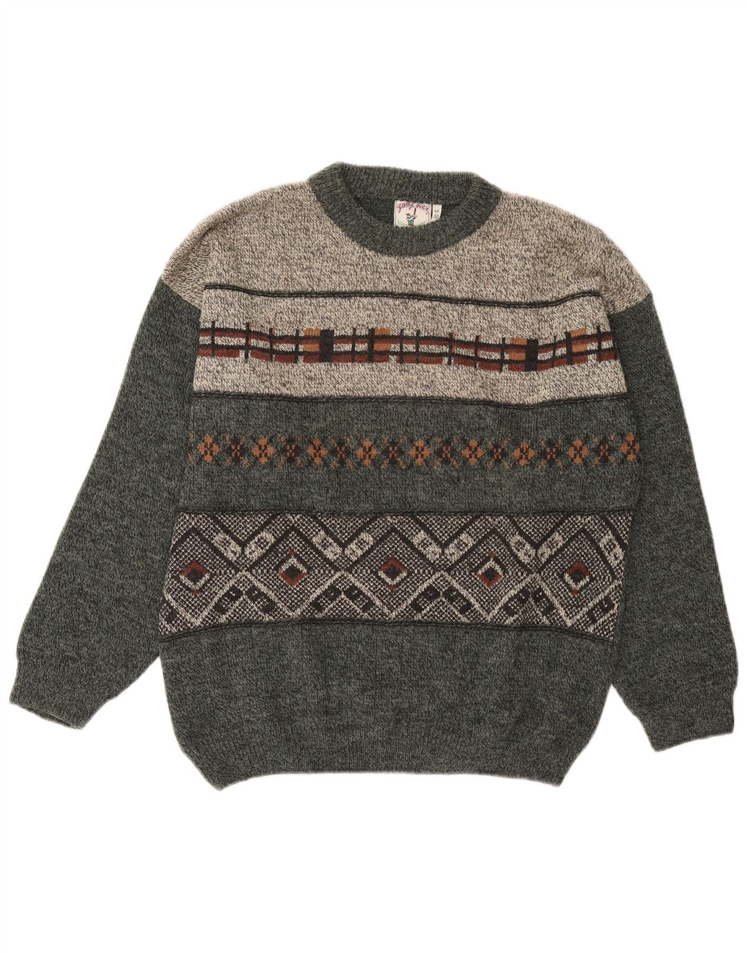 Męski sweter z okrągłym dekoltem w stylu vintage IT 50 Średni szary geometryczny