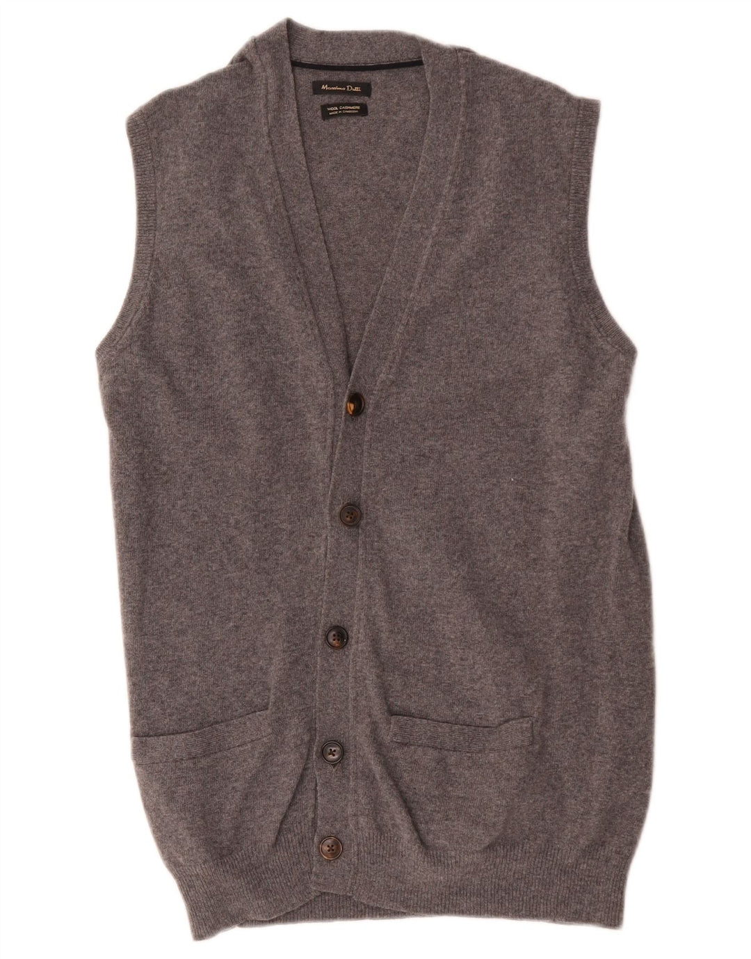 Męski sweter rozpinany Massimo Dutti bez rękawów, średnioszary, wełniany
