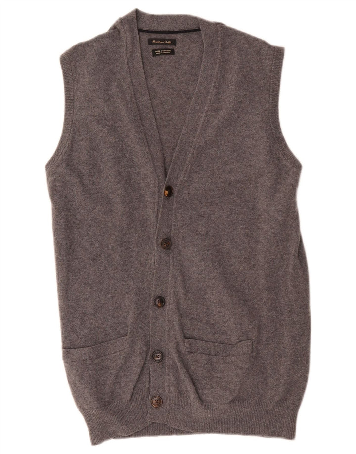 Męski sweter rozpinany Massimo Dutti bez rękawów, średnioszary, wełniany