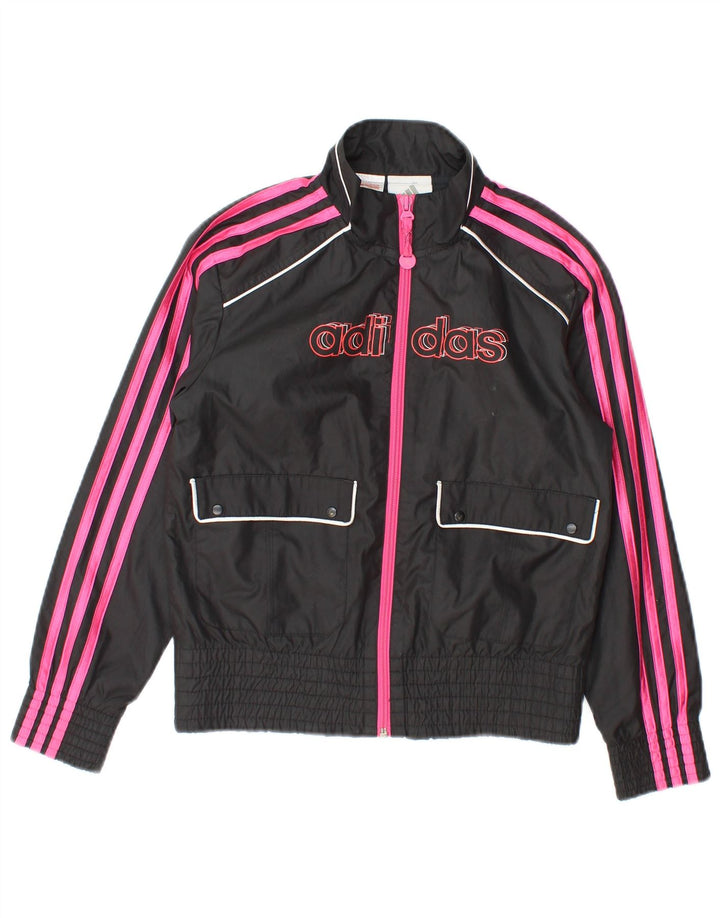 Kurtka dziewczęca Adidas z graficznym dresem, 9-10 lat, czarny poliester