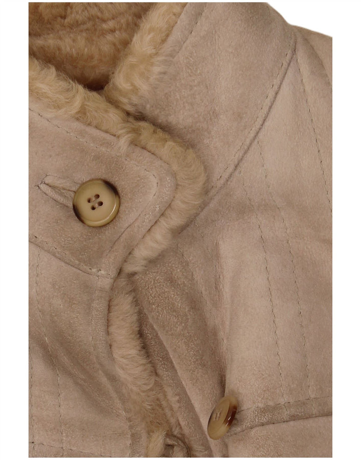 Vintage damski płaszcz z owczej skóry IT 46, duża, beżowa skóra