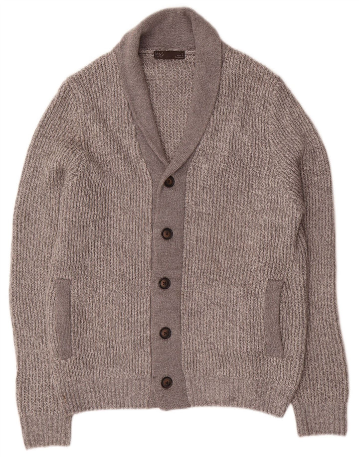 Marks & Spencer Męski sweter rozpinany Średni szary, nakrapiany akryl