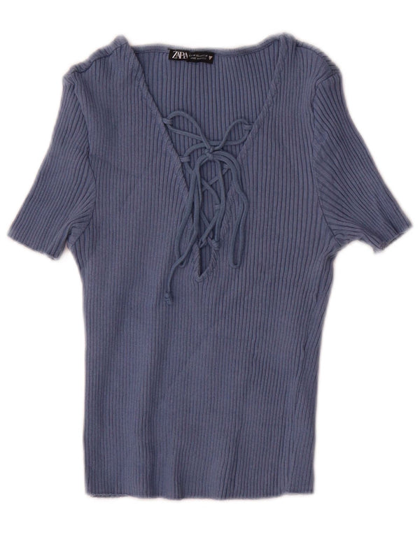 Damska bluzka Zara Crop Top UK 12 Średni granatowy bawełniany