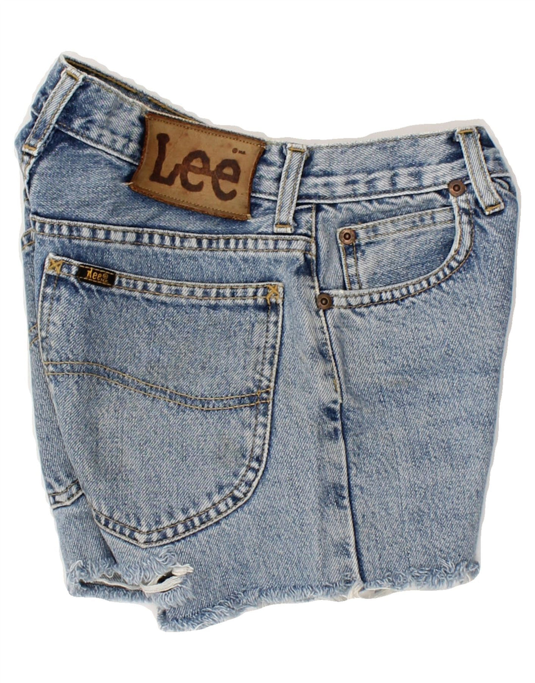 LEE Womens Distressed Denim Shorts W26 Small Blue Cotton Vintage Lee and Second-Hand Lee from Messina Hembry 