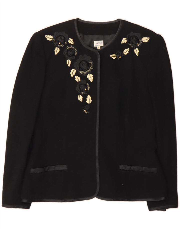 RENZO Womens Open Blazer Jacket IT 40 Small Black Floral Wool Vintage Renzo and Second-Hand Renzo from Messina Hembry 