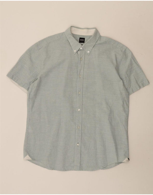 Męska koszula slim fit z krótkim rękawem Hugo Boss XL, niebieska, geometryczna bawełna