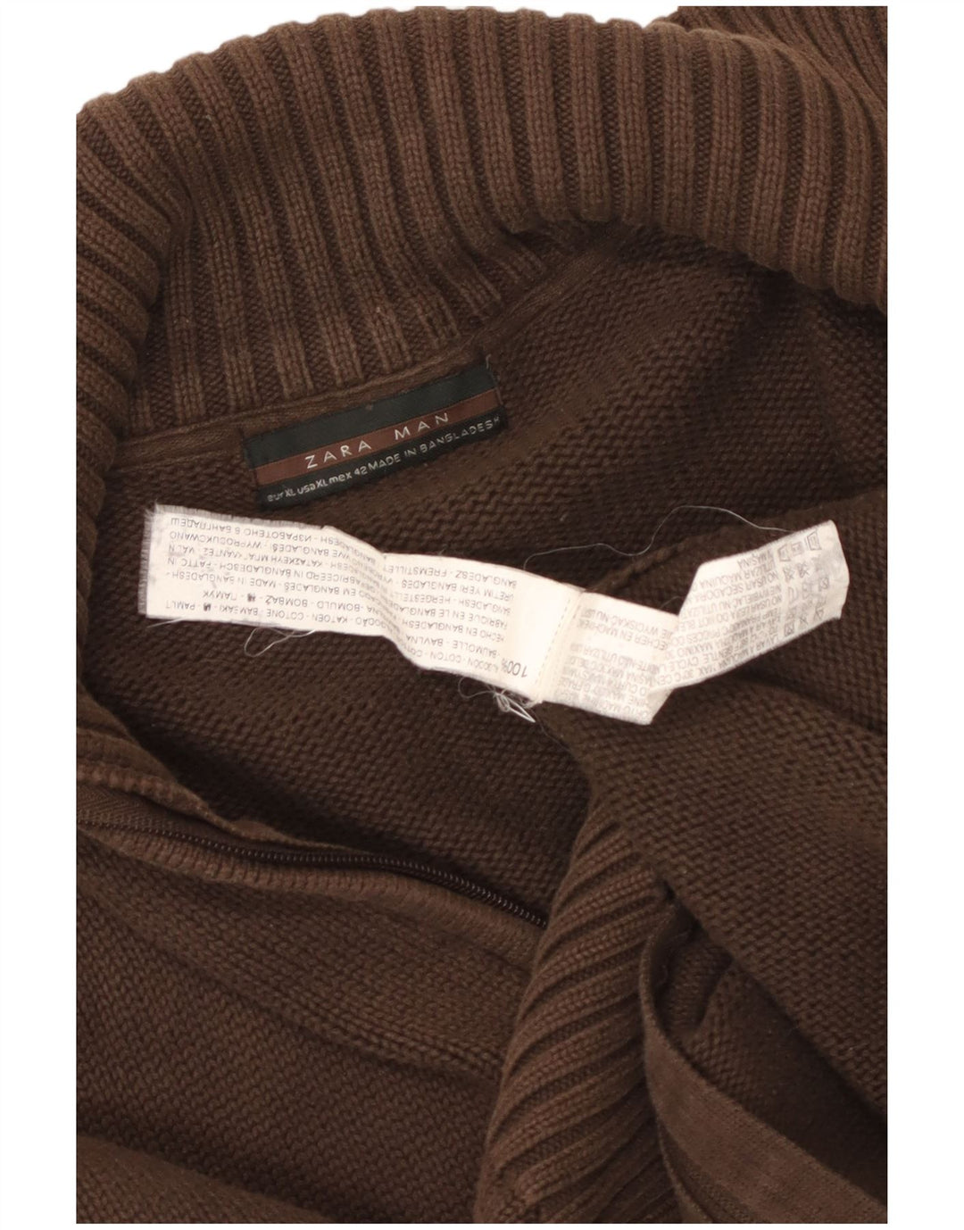 Męski sweter rozpinany Zara XL, brązowy, bawełniany