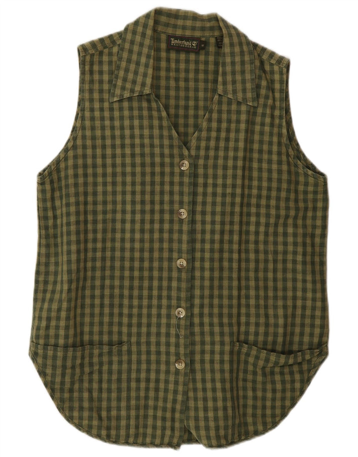 Damska bluzka bez rękawów Timberland US 6 Medium Khaki Gingham Linen