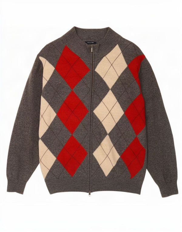 Męski sweter zapinany na zamek Massimo Dutti 2XL Szary Argyle/Diamentowa wełna