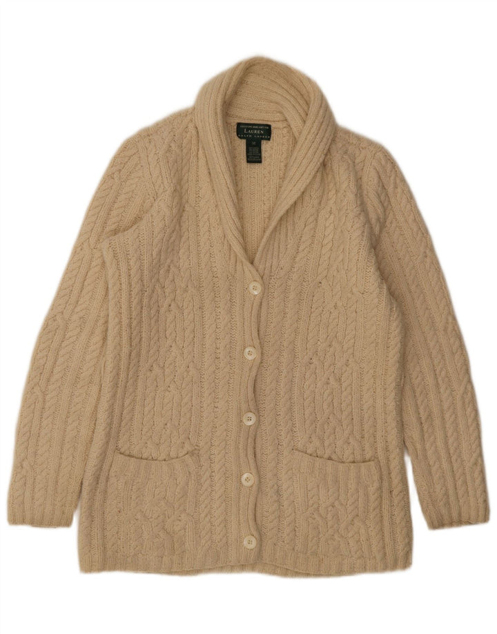 Damski sweter rozpinany Ralph Lauren UK 14 Średni złamanej białej wełny