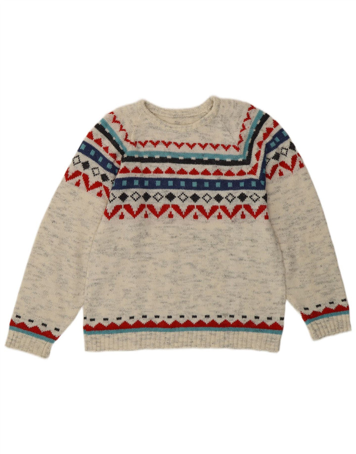 Sweter damski w stylu vintage z okrągłym dekoltem UK 12 Średni szary Fair Isle
