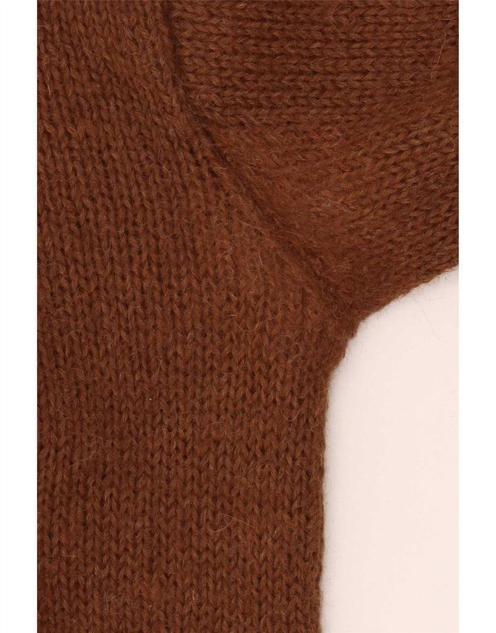 Sweter damski w stylu vintage z wywijanym dekoltem UK 12, średni brąz