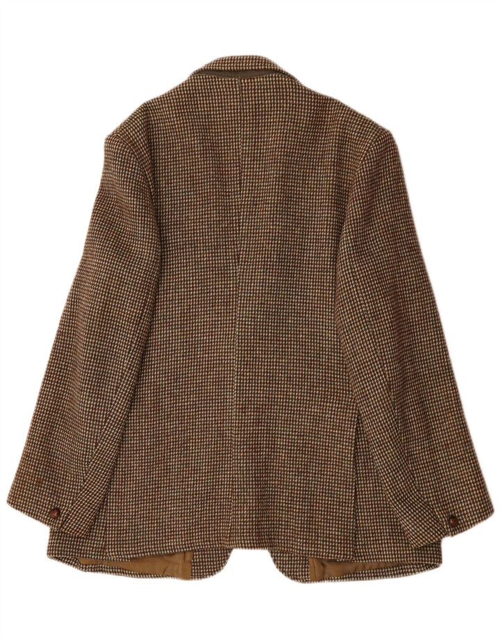 Męska marynarka zapinana na 2 guziki Harris Tweed UK 38 Średnia brązowa wełna w kratkę