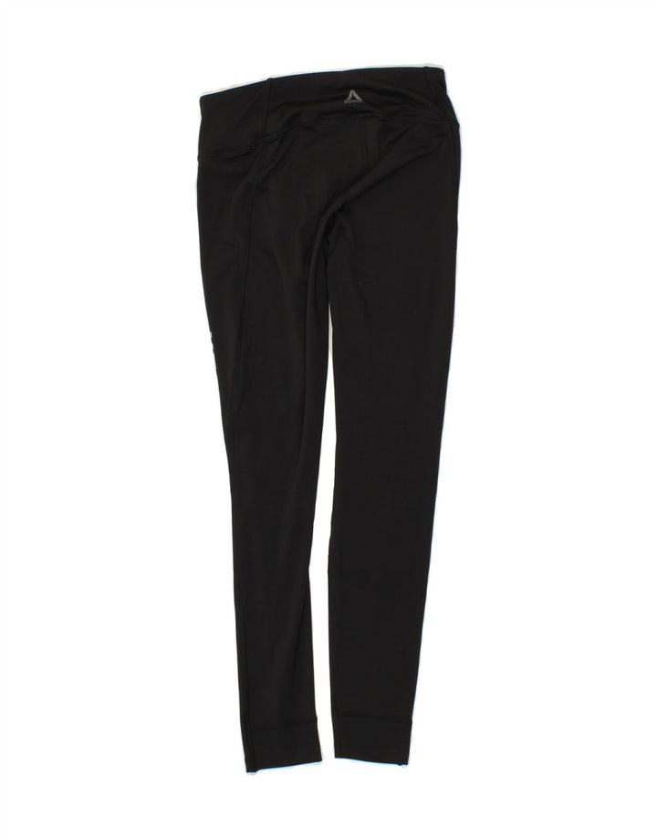 REEBOK Womens Graphic Leggings UK 8/10 Small  Black Polyester Vintage Reebok and Second-Hand Reebok from Messina Hembry 