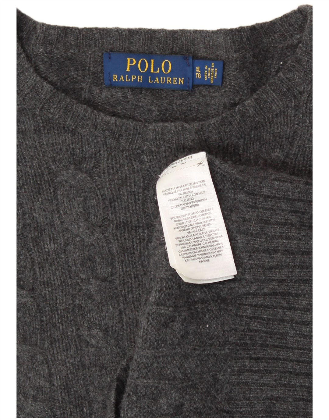 Polo Ralph Lauren Męski sweter z okrągłym dekoltem XL, szara wełna