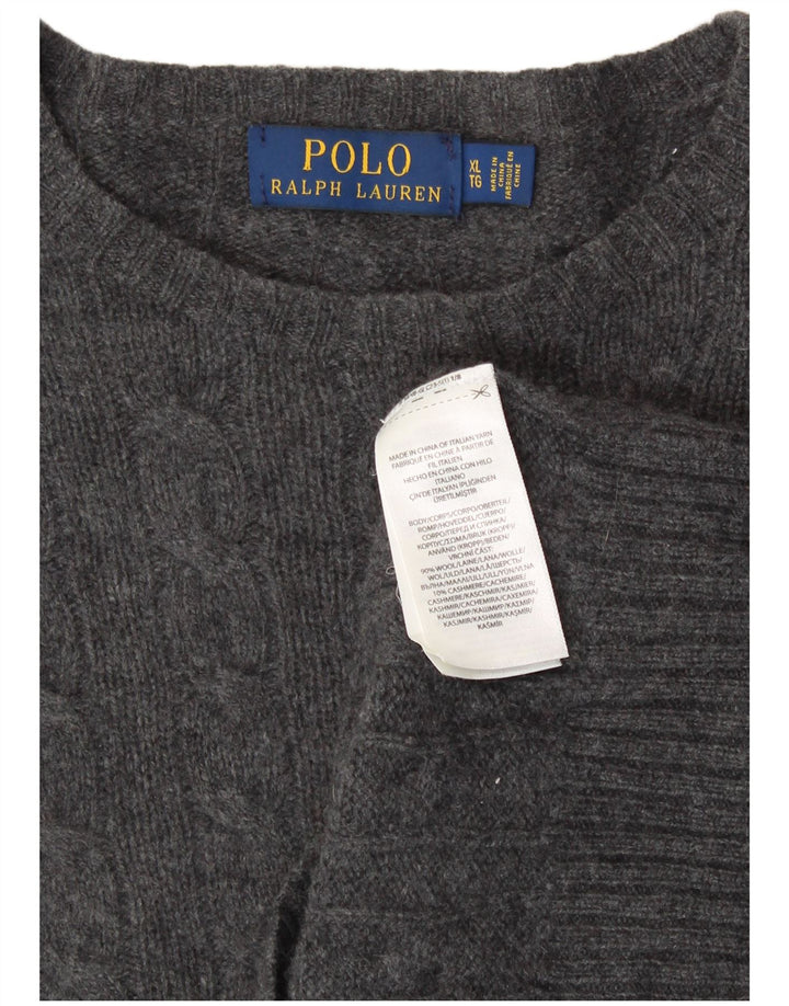 Polo Ralph Lauren Męski sweter z okrągłym dekoltem XL, szara wełna