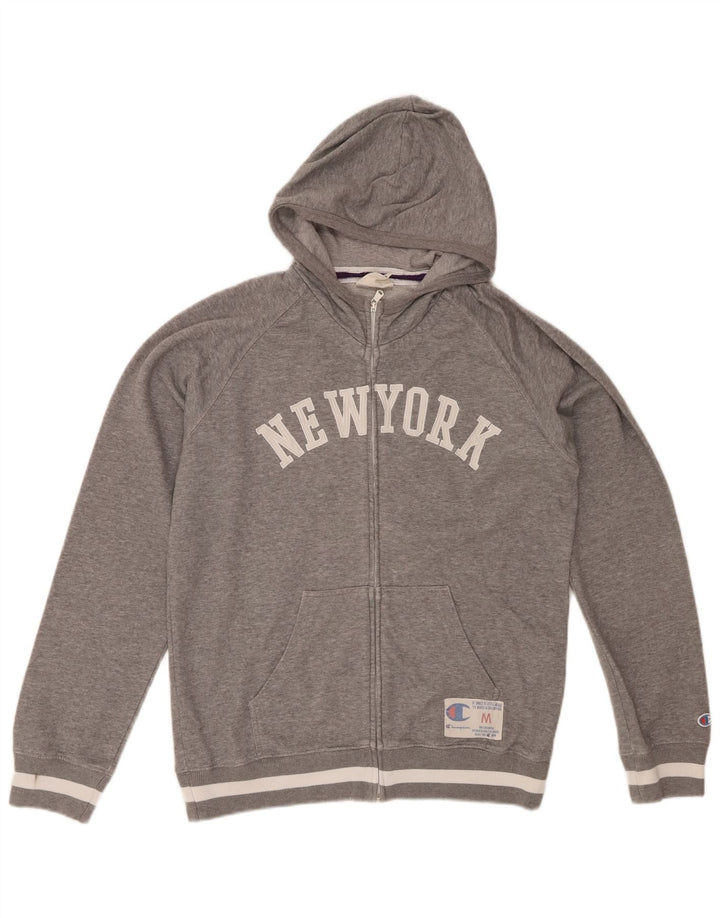 CHAMPION Mens Graphic Zip Hoodie Sweater Medium Grey Cotton