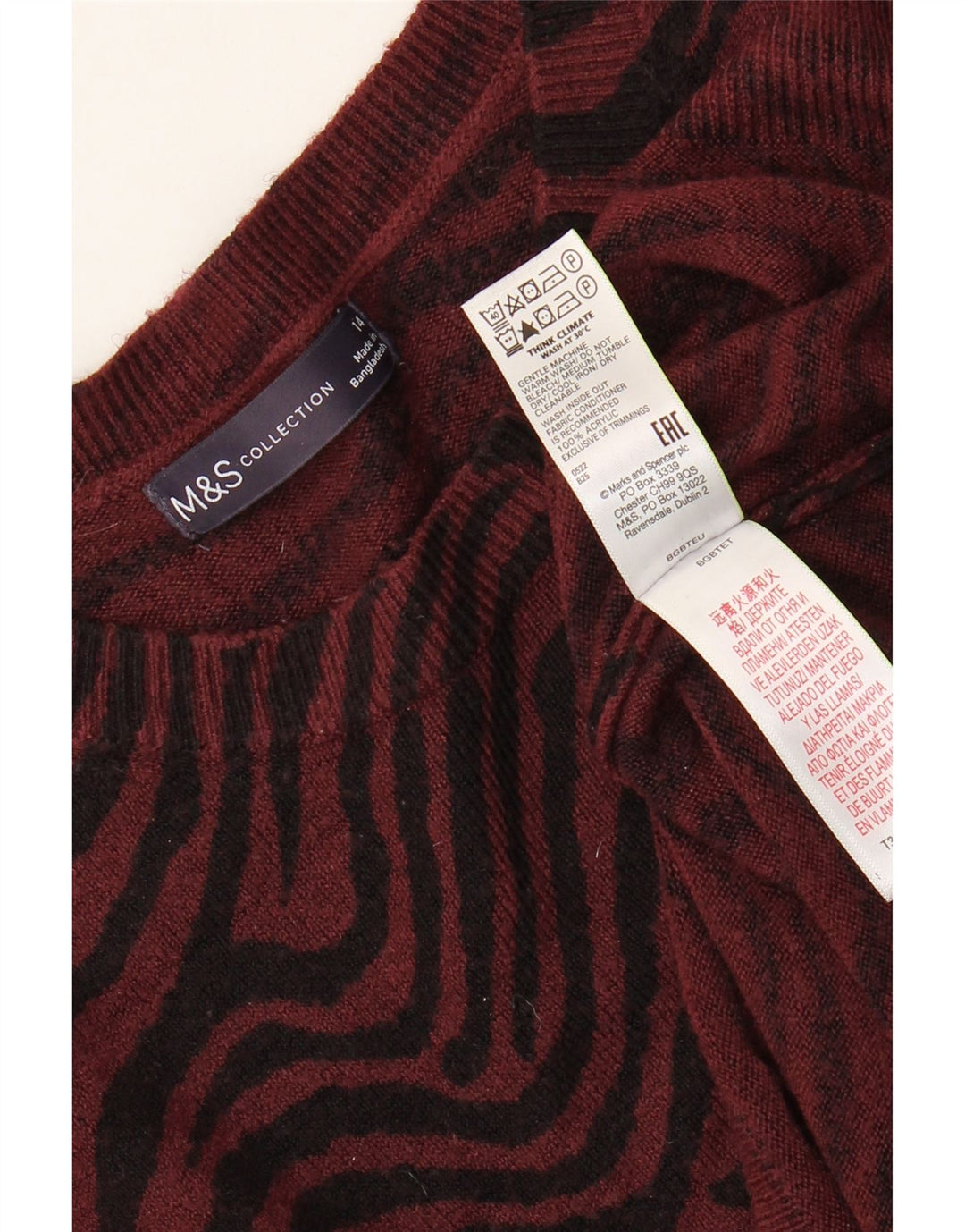 Marks & Spencer Damski sweter z dekoltem w łódkę, UK 14, średni burgund