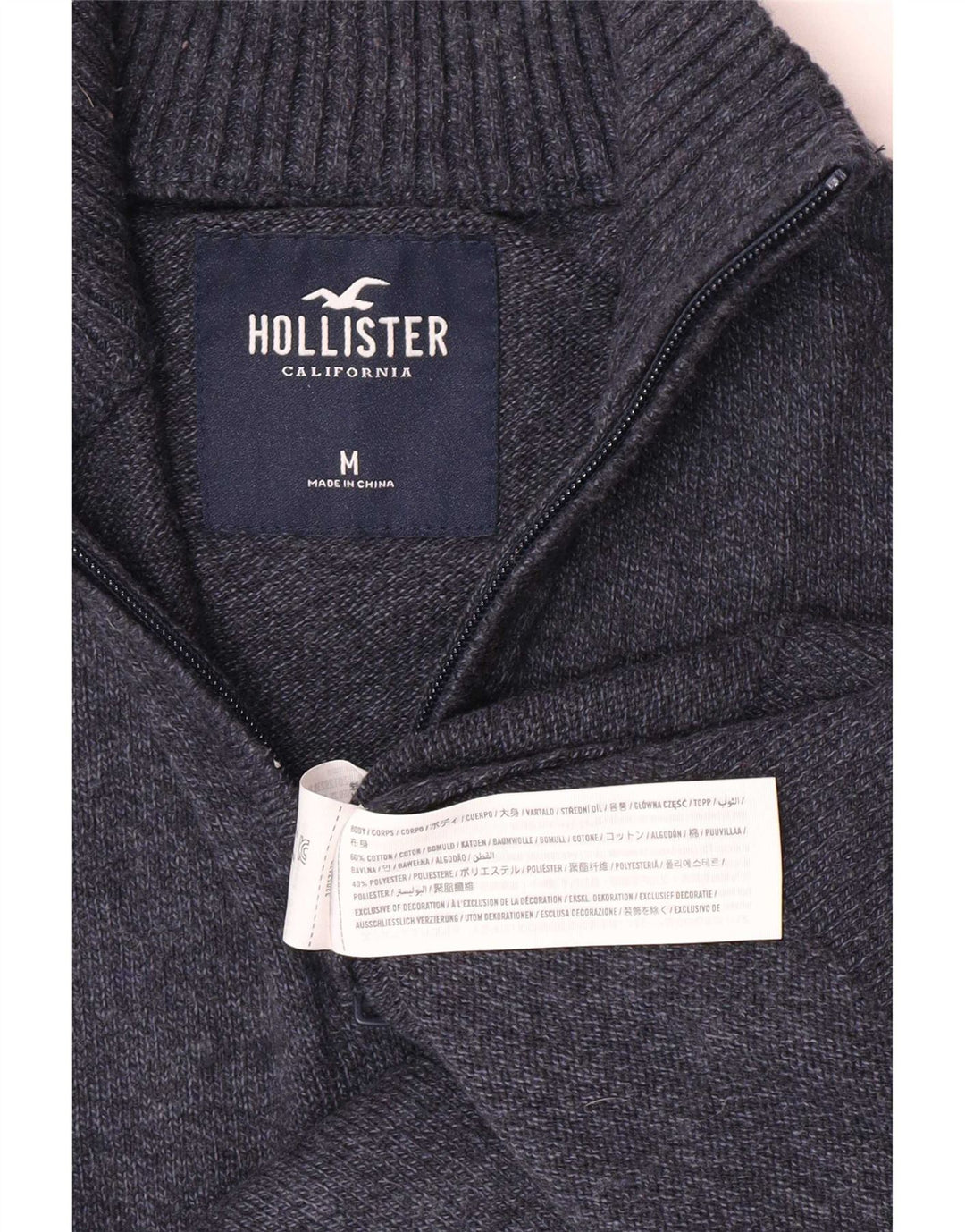Męski sweter z zamkiem błyskawicznym Hollister, średni granatowy, bawełniany