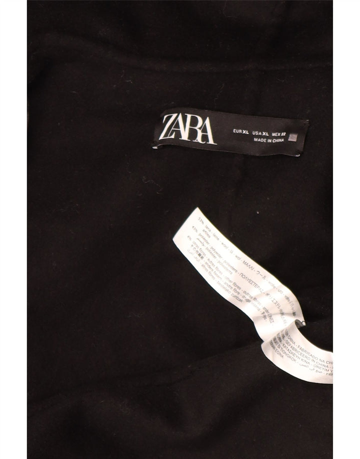 Zara Damski, oversize'owy, otwarty płaszcz z kapturem, UK 18 XL, czarna wełna