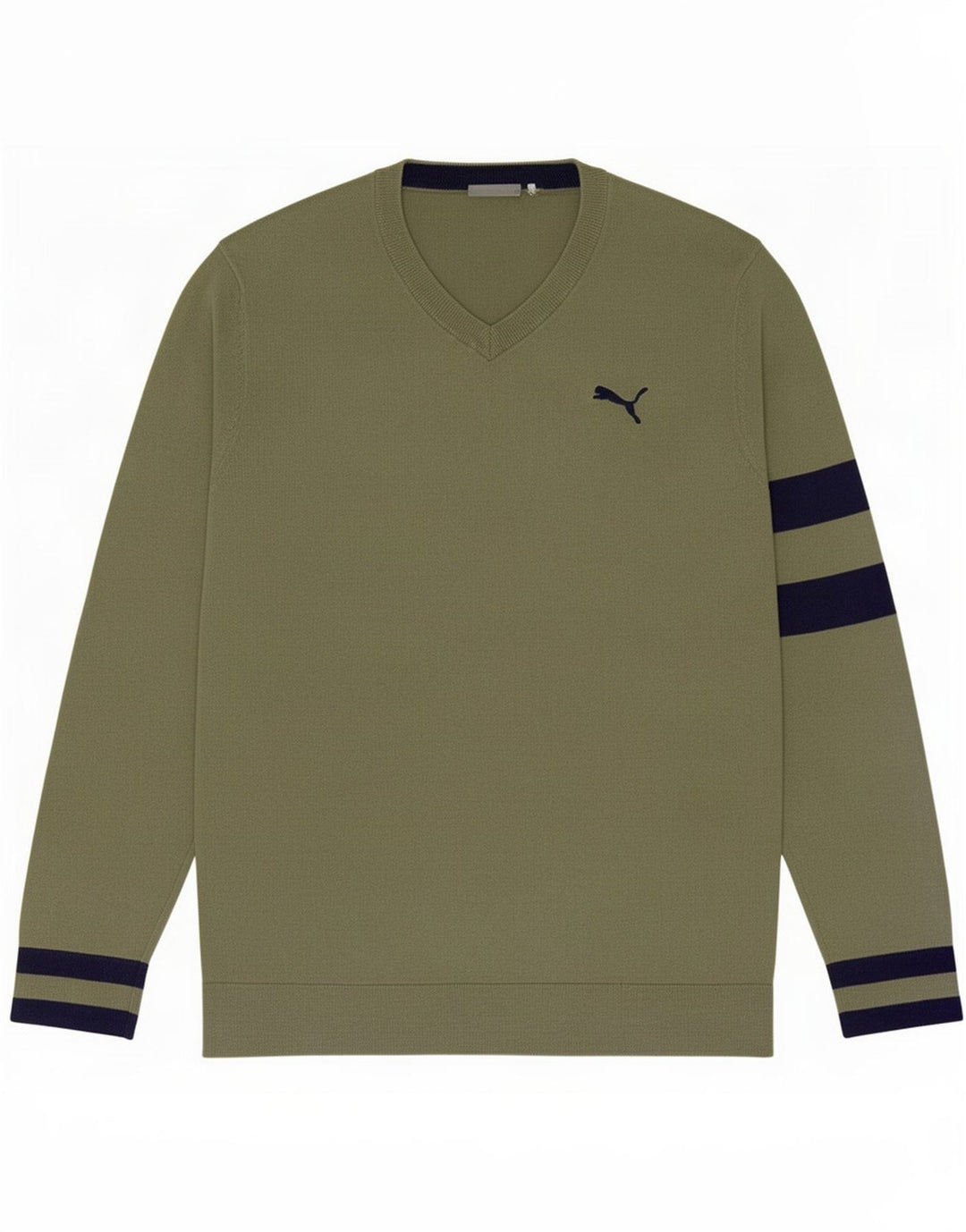 Męski sweter Puma z dekoltem w kształcie litery V, średniozielony, z blokami kolorów