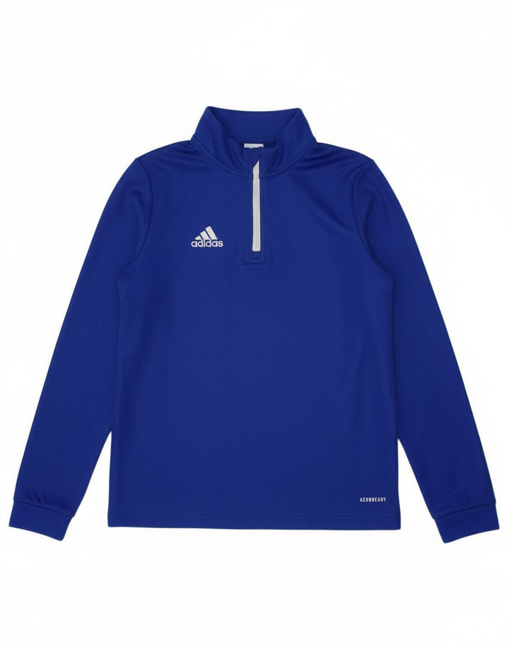 ADIDAS Boys Aeroready Zip Neck Pullover Tracksuit Top 9-10 Years Blue