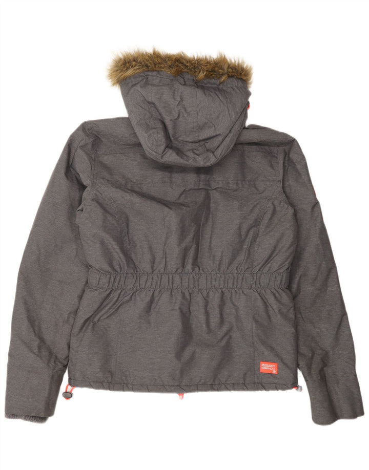 Damska kurtka wiatrówka z kapturem Superdry UK 16, duża, szary nylon