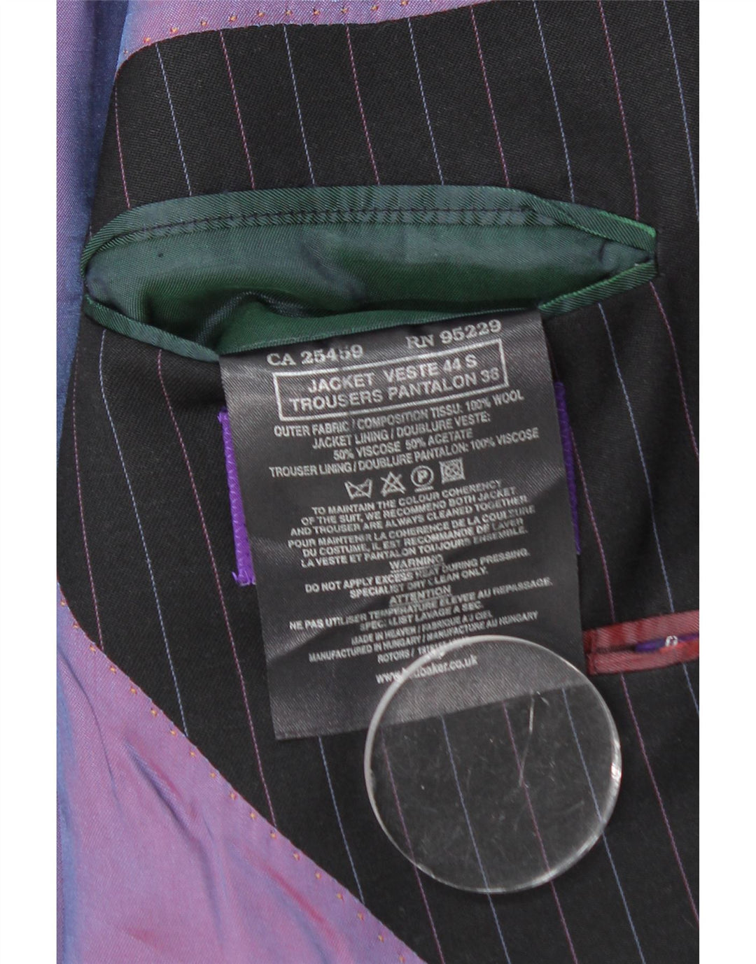 TED BAKER Męska marynarka zapinana na 2 guziki UK 44 2XL Czarna wełniana w prążki