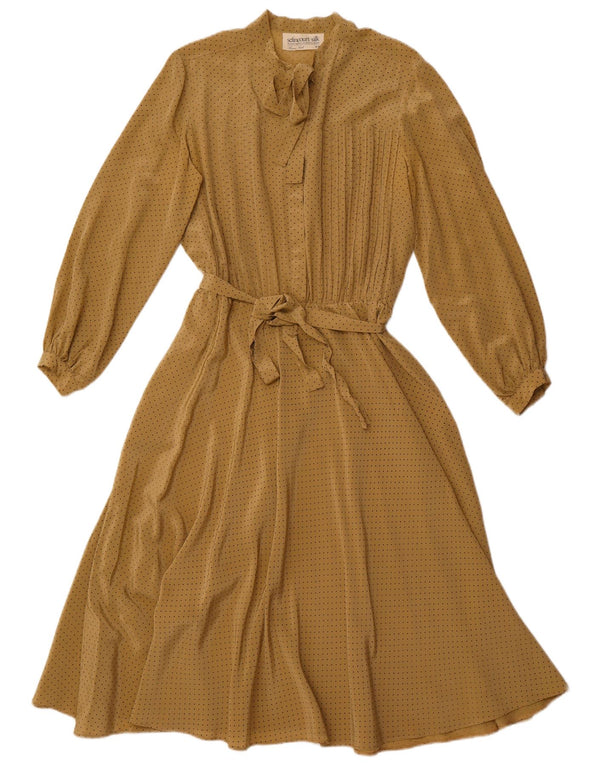 VINTAGE Damska sukienka maxi z długim rękawem, wiązana z przodu, EU 44 XL, brązowa w cętki