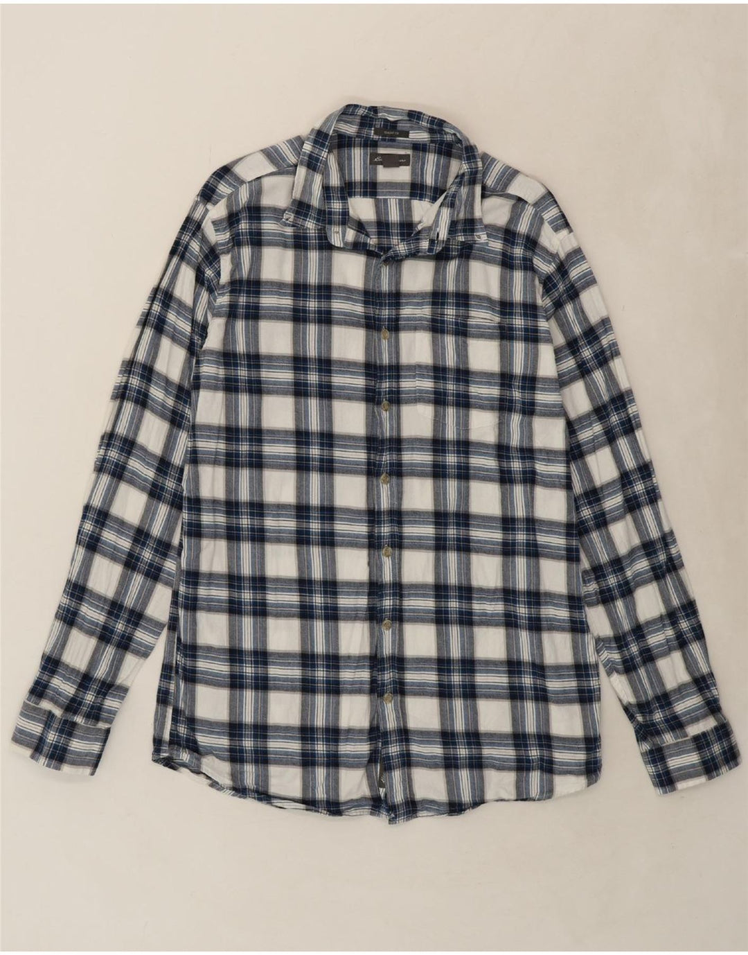 EDDIE BAUER Mens Classic Fit Flannel Shirt Large Blue Check Vintage Eddie Bauer and Second-Hand Eddie Bauer from Messina Hembry 