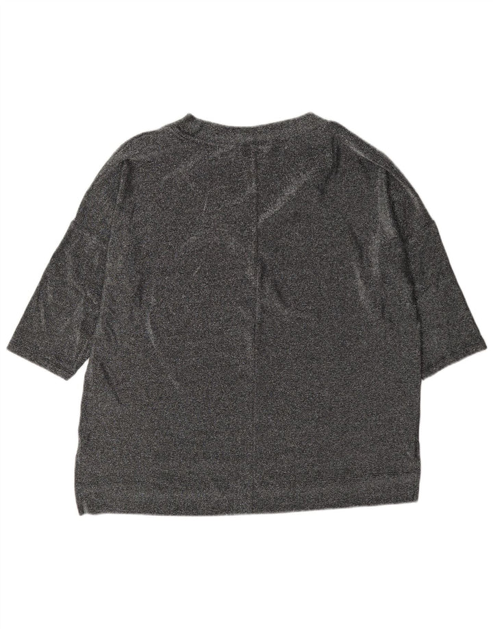 Marks & Spencer Damski top oversize z rękawem 3/4, UK 12, średni, srebrny, nakrapiany