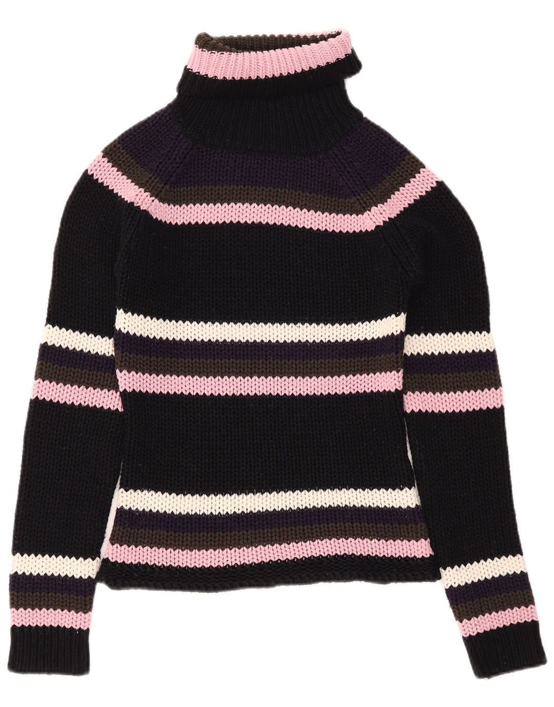 Damski sweter z wywijanym dekoltem Madonna UK 12, średni czarny akryl w paski