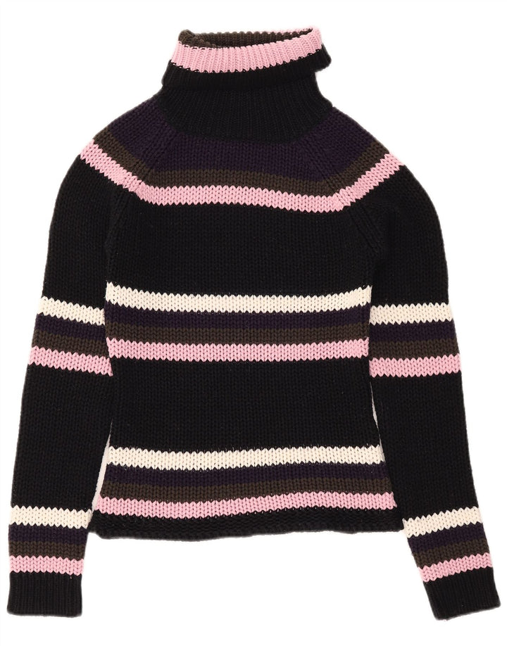 Damski sweter z wywijanym dekoltem Madonna UK 12, średni czarny akryl w paski