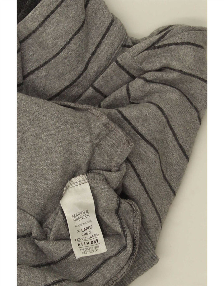 Marks & Spencer Męski sweter zapinany na guziki XL, bawełniany w szare paski