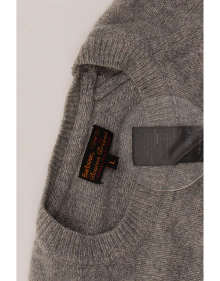 Męski sweter Barbour z dekoltem w łódkę, duży, szary, wełniany