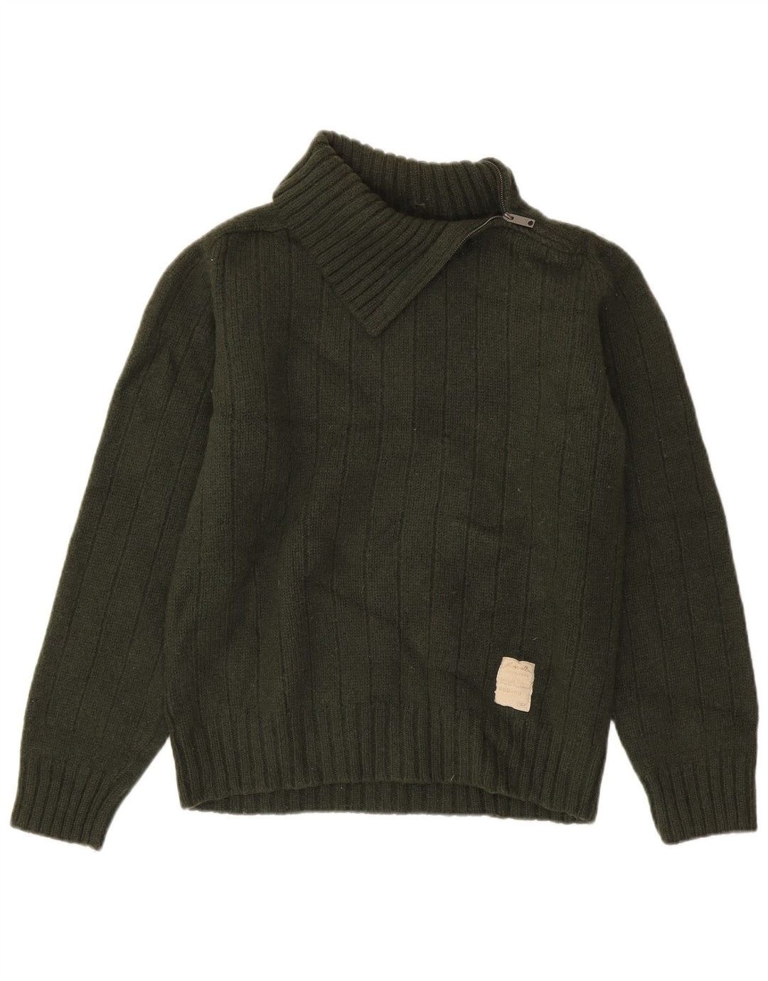 Damski sweter z zamkiem DIESEL UK 18 XL, wełna khaki