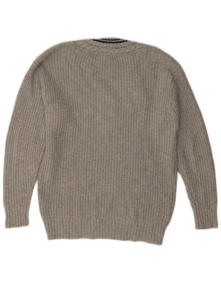 Męski sweter American Eagle z dekoltem w szpic, mały, szary, bawełniany