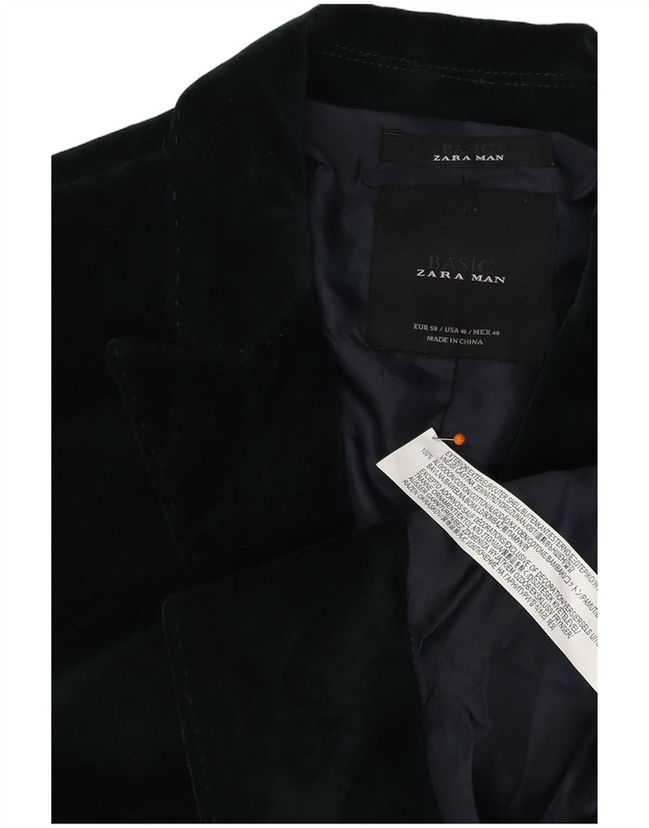 Męska marynarka ZARA zapinana na 2 guziki, aksamitna marynarka EU 50, średnia zielona bawełna